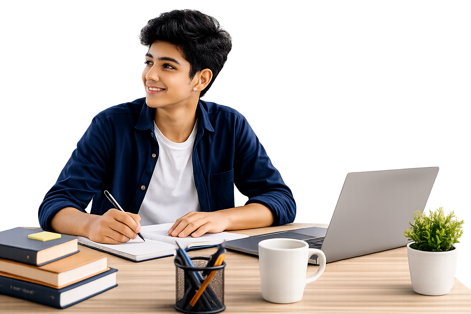 Happy Indian student celebrating academic success surrounded by floating AI learning elements — Futuregrades hero
